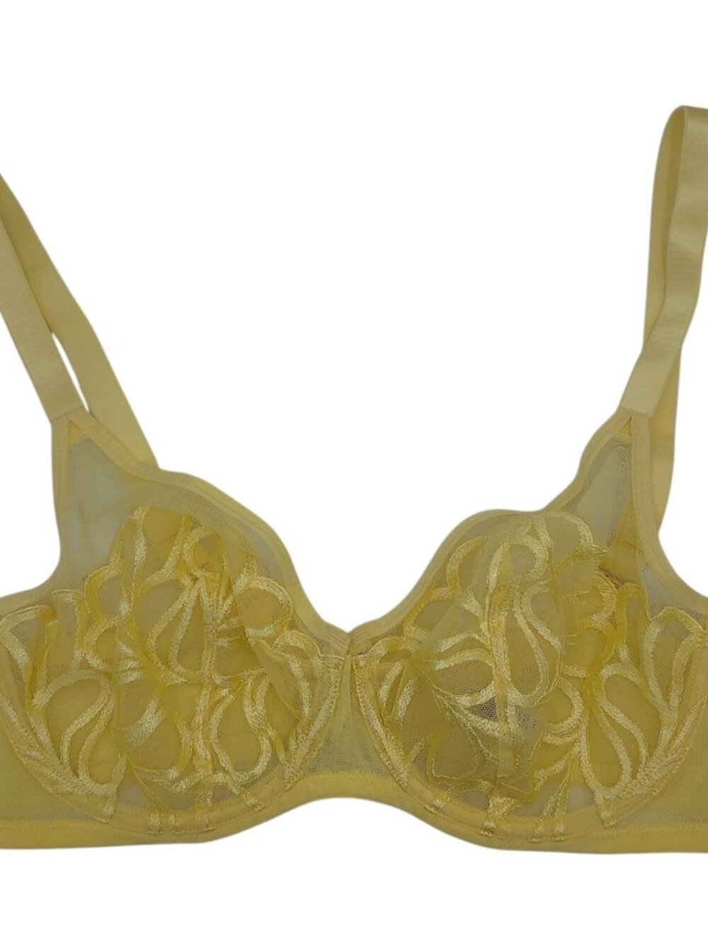 Paramour by Felina Lotus Bra 34D Yellow Floral Embroidered Sheer Unlined